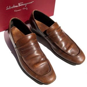 Salvatore Ferragamo Brown Leather Penny Loafers